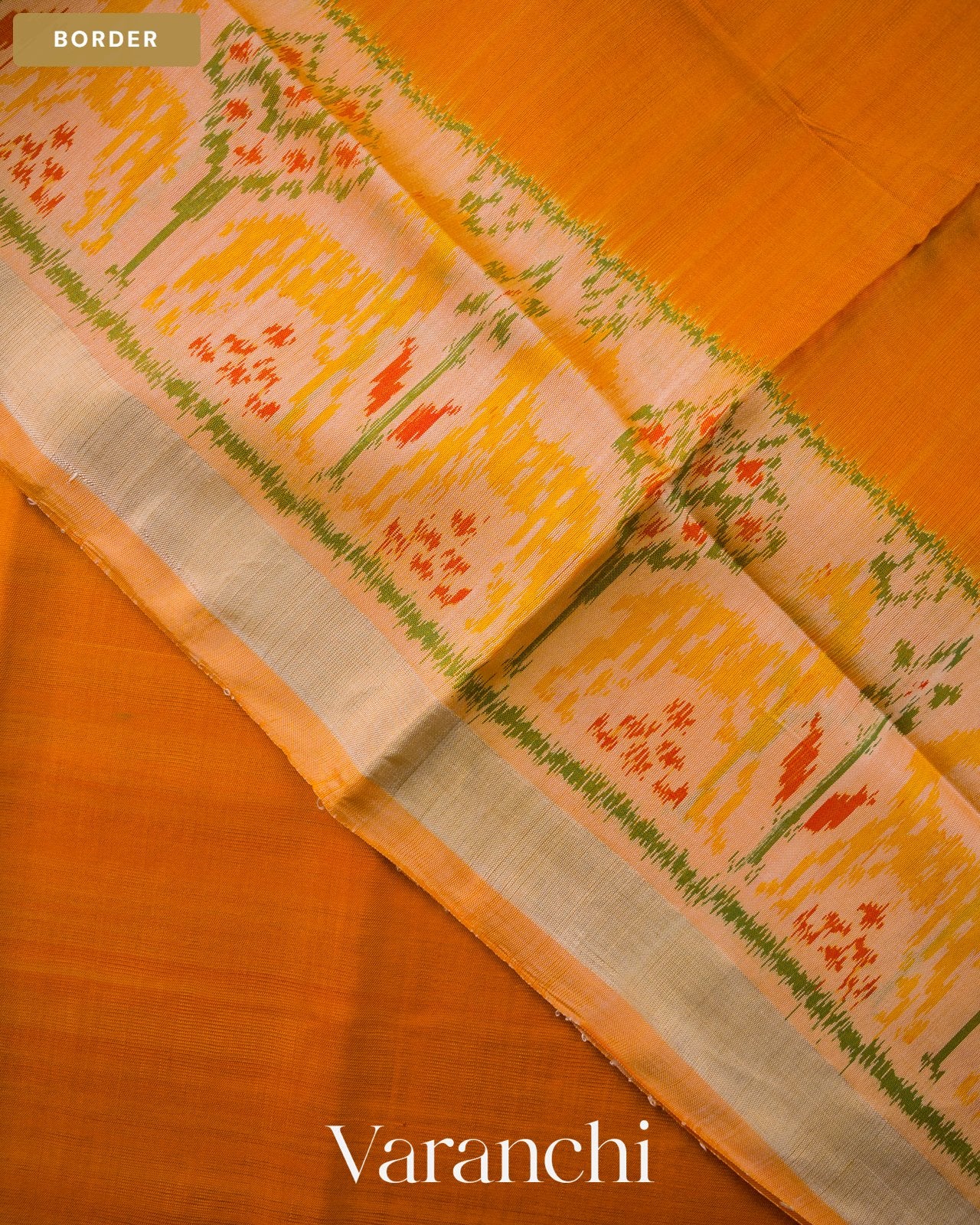 Amber Yellow Pure Rajkot Patola Silk Handloom Saree — Border