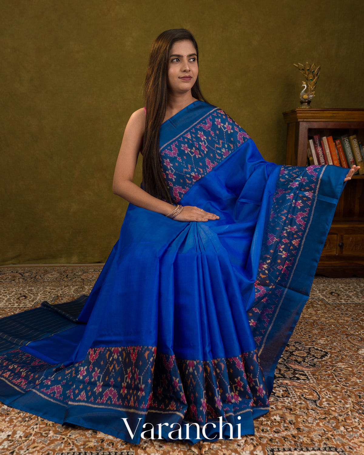 Royal Blue Pure Rajkot Patola Silk Handloom Saree — Draped