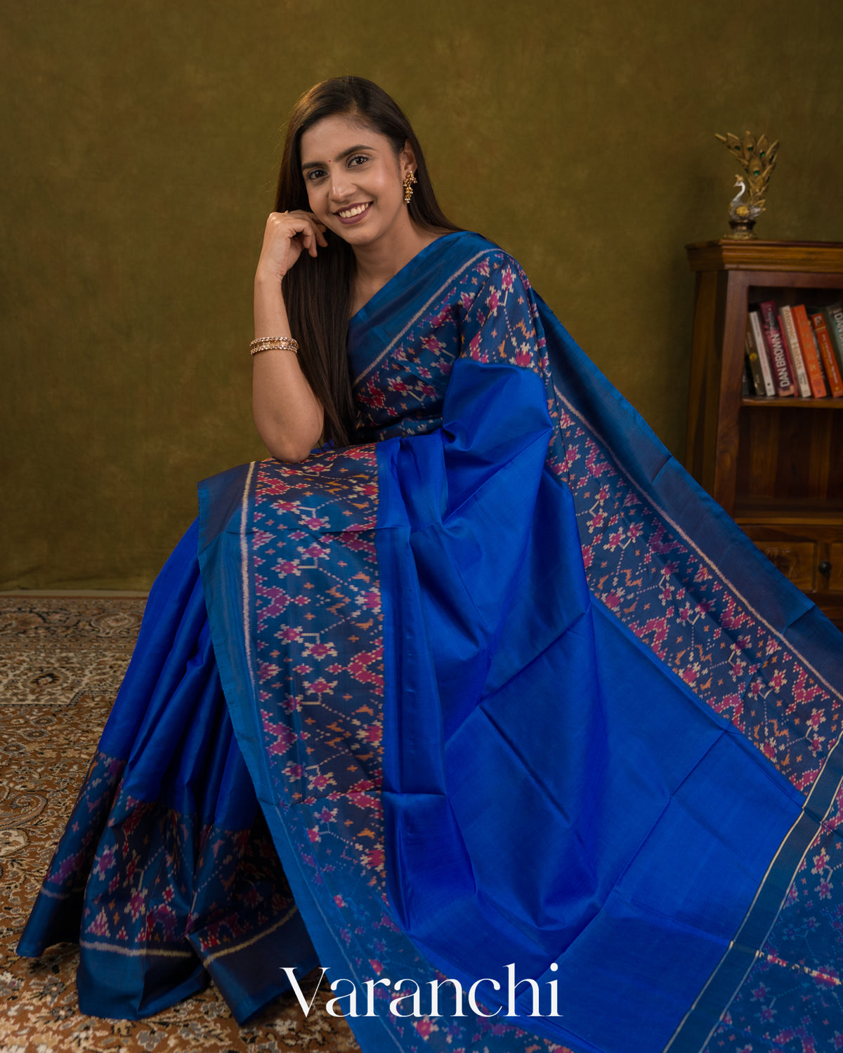 Royal Blue Pure Rajkot Patola Silk Handloom Saree — Draped