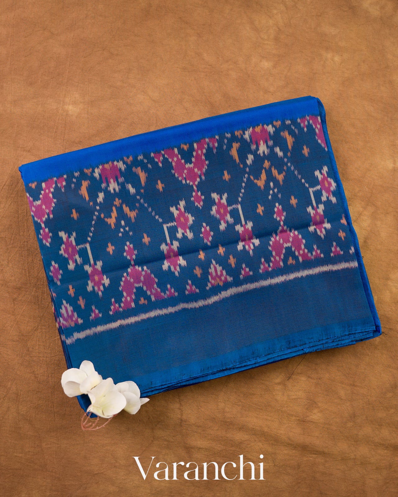 Royal Blue Pure Rajkot Patola Silk Handloom Saree — Folded