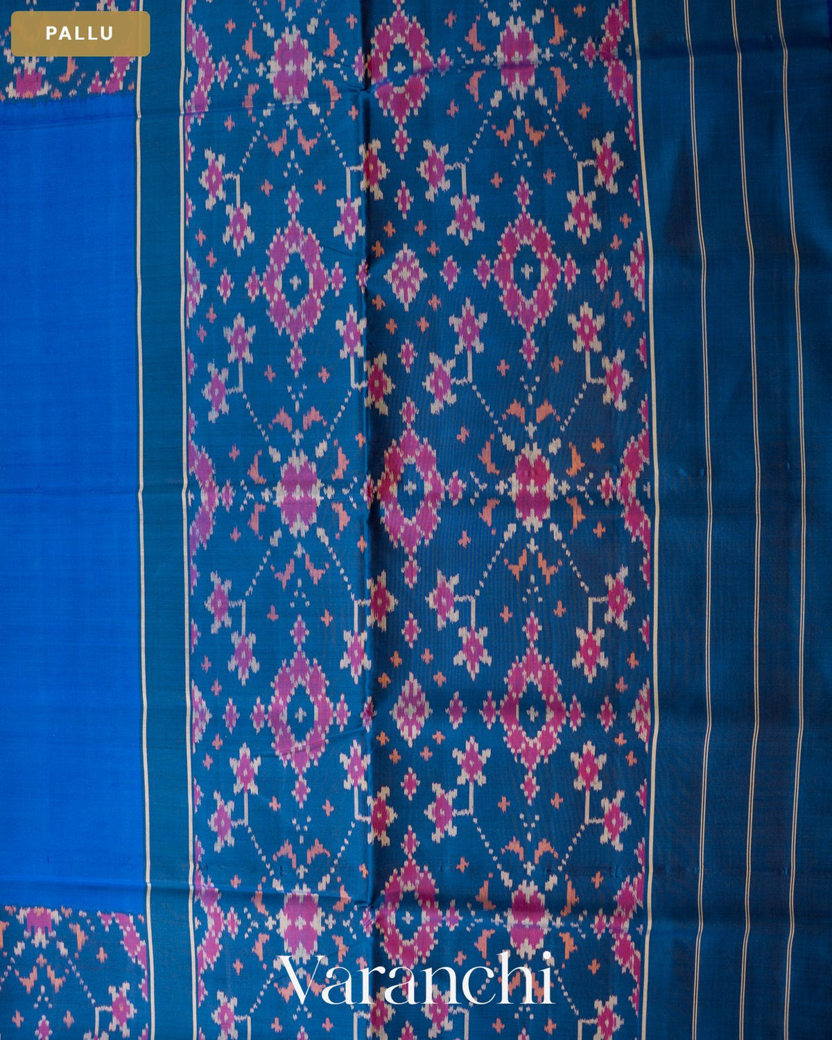 Royal Blue Pure Rajkot Patola Silk Handloom Saree — Pallu