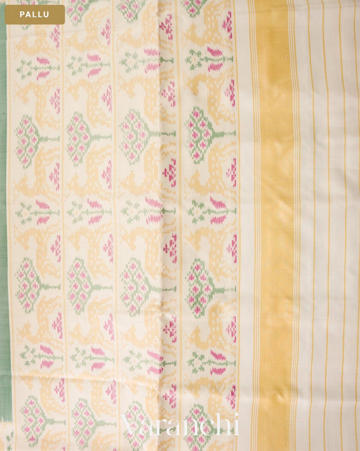 Sage Green Ikat Pure Rajkot Patola Silk Handloom Saree — Pallu