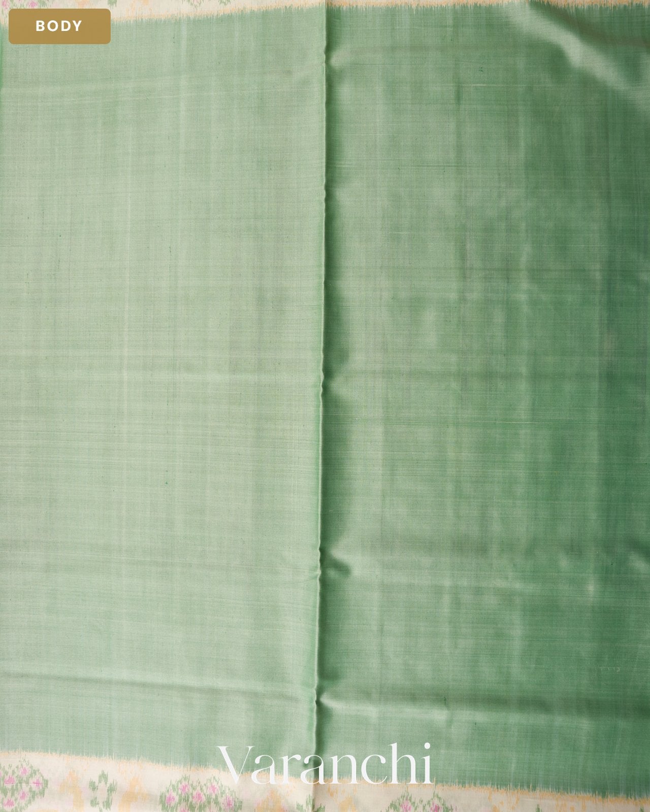 Sage Green Ikat Pure Rajkot Patola Silk Handloom Saree — Body