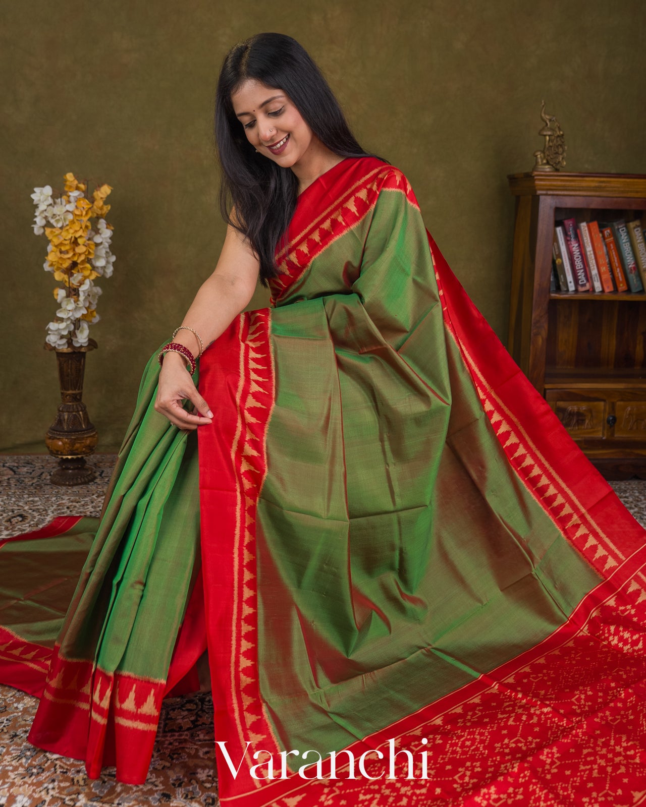 Pale Green Pure Rajkot Patola Silk Handloom Saree — Draped