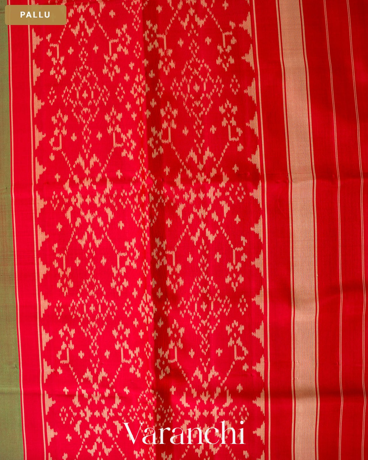 Pale Green Pure Rajkot Patola Silk Handloom Saree — Pallu