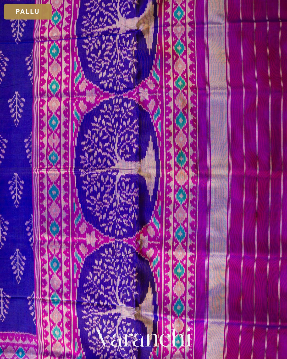 Royal Blue Pure Rajkot Patola Silk Handloom Saree — Pallu
