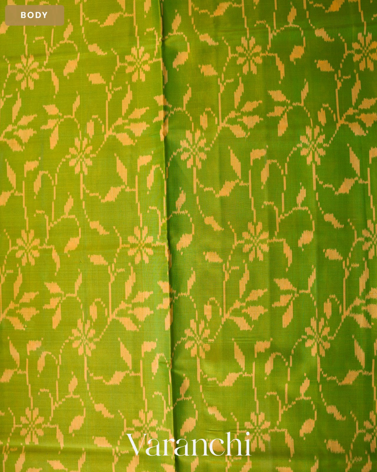 Parrot Green Floral Butta Pure Rajkot Patola Silk Handloom Saree — Body