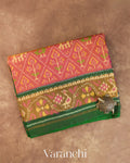Coral Pure Rajkot Patola Silk Handloom Saree — Folded