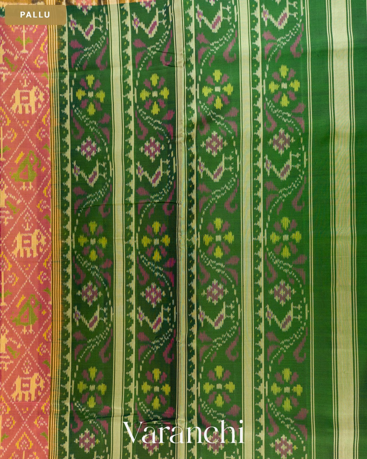Coral Pure Rajkot Patola Silk Handloom Saree — Pallu