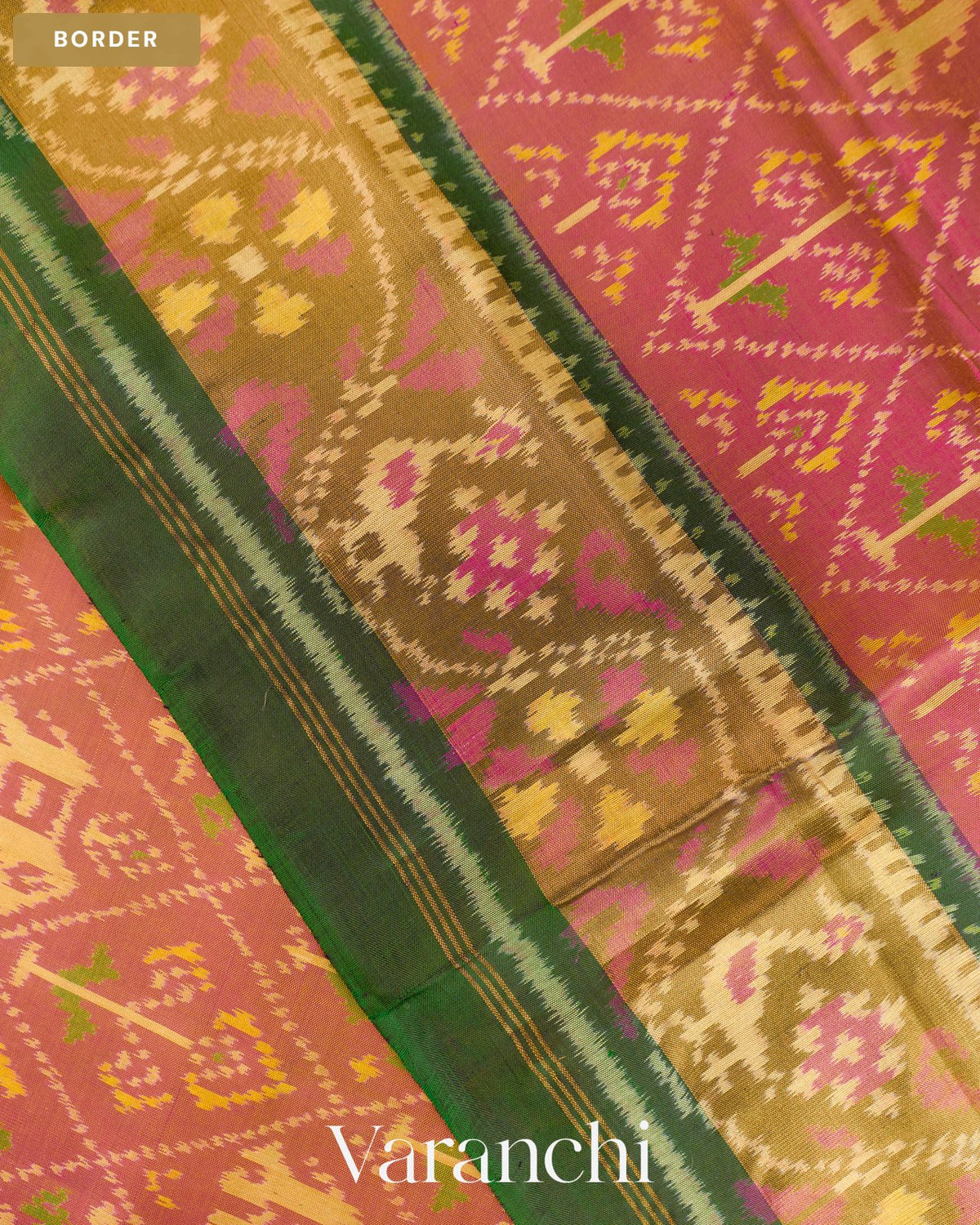 Coral Pure Rajkot Patola Silk Handloom Saree — Border