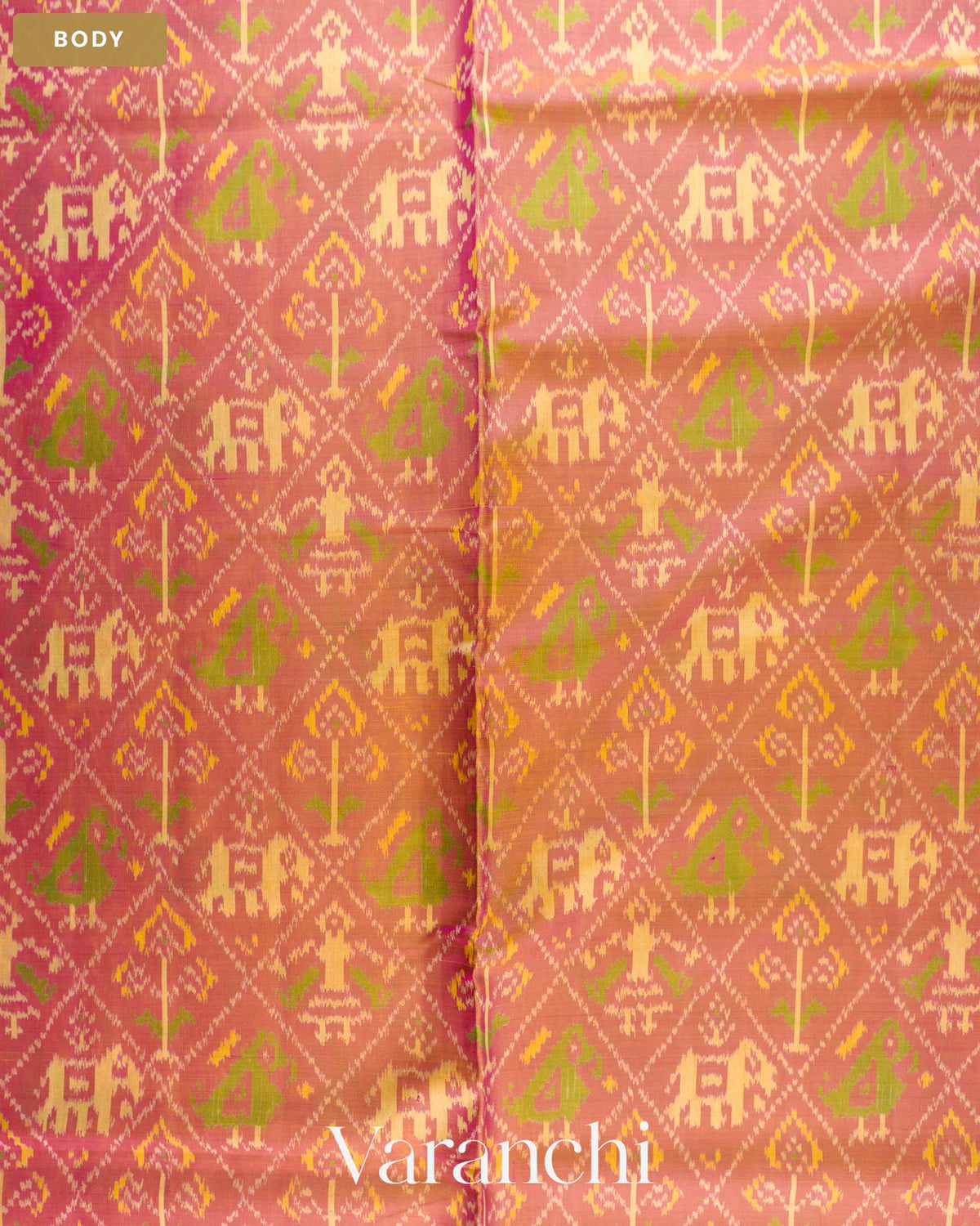 Coral Pure Rajkot Patola Silk Handloom Saree — Body