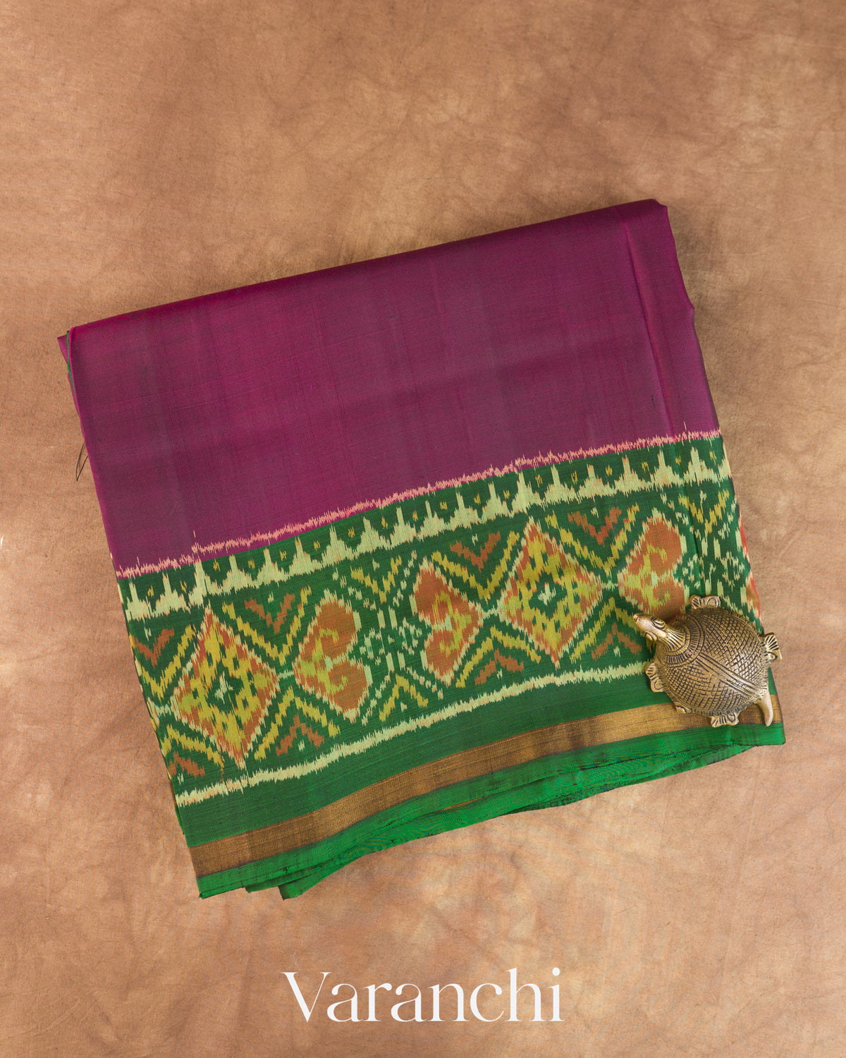 Magenta Pure Rajkot Patola Silk Handloom Saree — Folded
