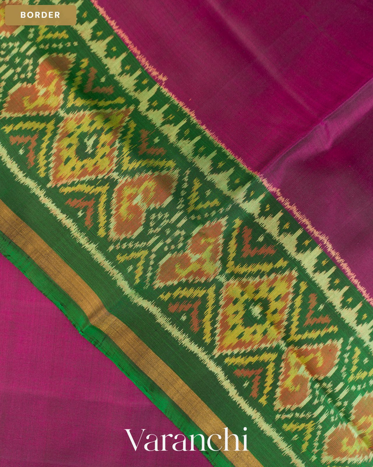 Magenta Pure Rajkot Patola Silk Handloom Saree — Border