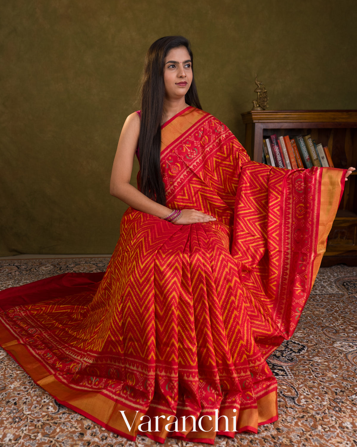 Crimson Red Pure Rajkot Patola Silk Handloom Saree — Draped