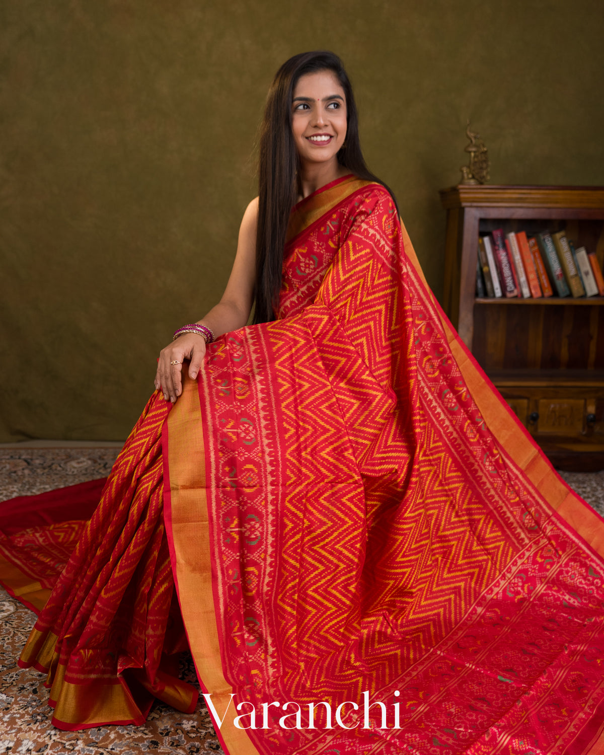 Crimson Red Pure Rajkot Patola Silk Handloom Saree — Draped
