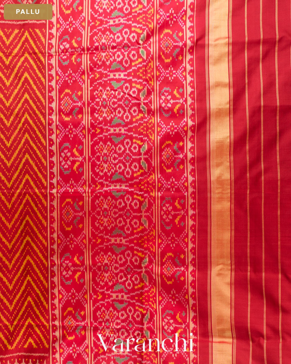 Crimson Red Pure Rajkot Patola Silk Handloom Saree — Pallu
