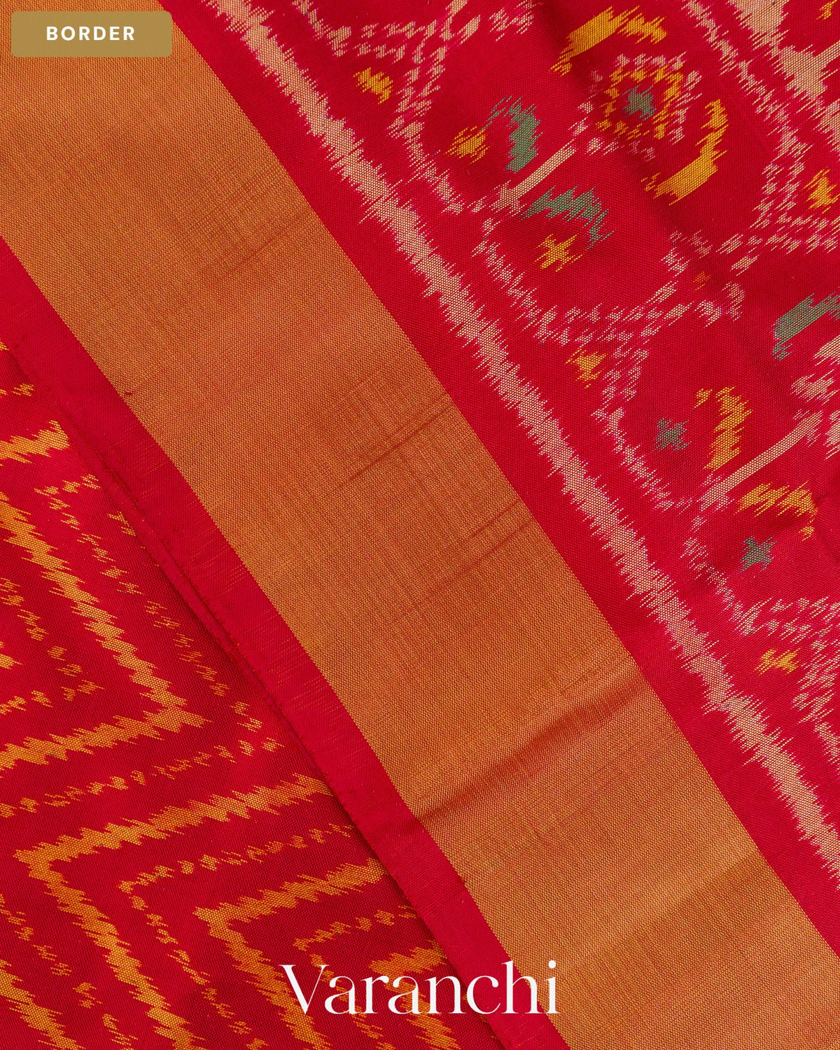 Crimson Red Pure Rajkot Patola Silk Handloom Saree — Border