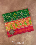 Bottle Green Pure Rajkot Patola Silk Handloom Saree — Folded