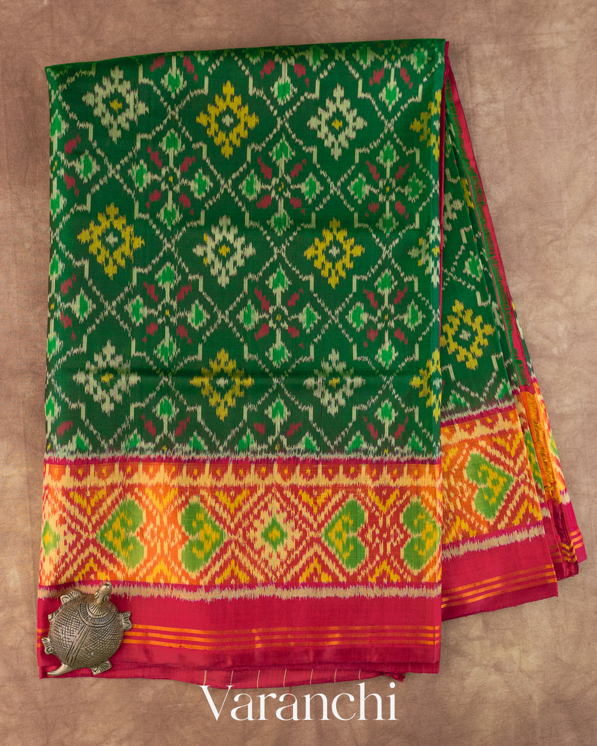 Bottle Green Pure Rajkot Patola Silk Handloom Saree — Full Saree