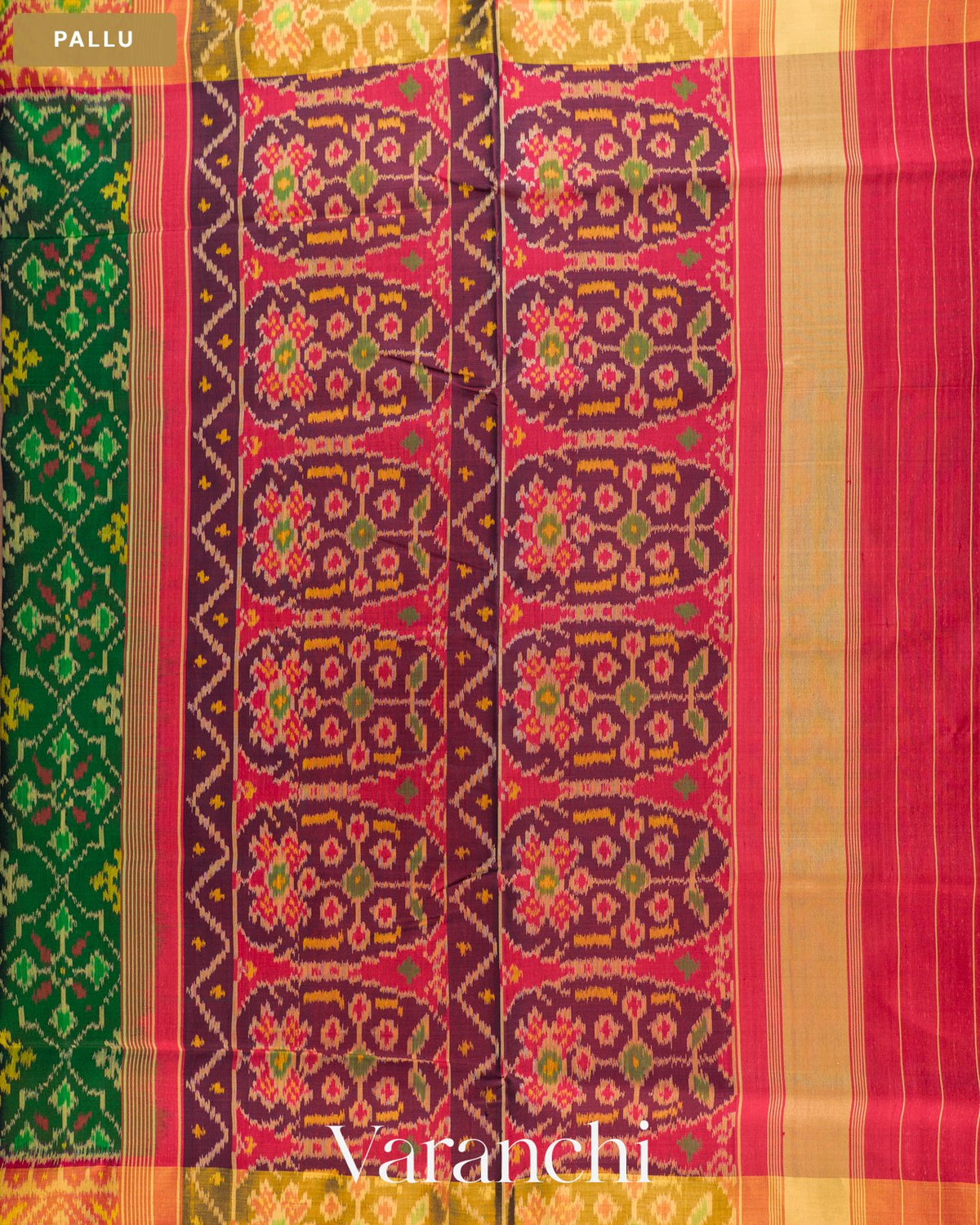 Bottle Green Pure Rajkot Patola Silk Handloom Saree — Pallu