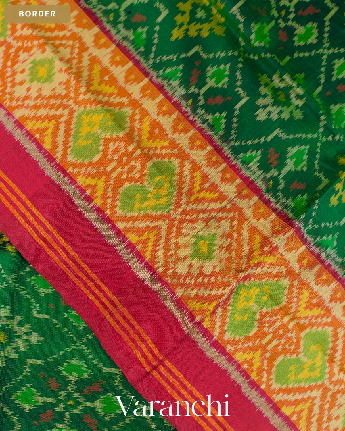 Bottle Green Pure Rajkot Patola Silk Handloom Saree — Border