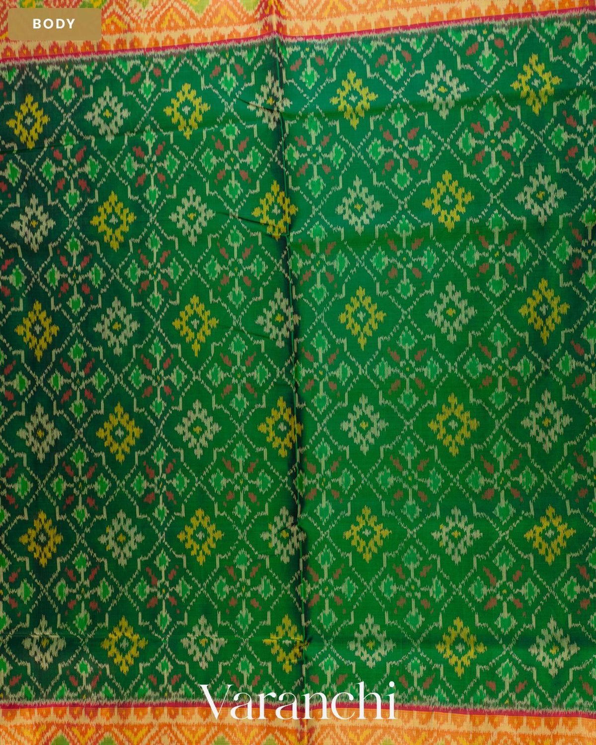 Bottle Green Pure Rajkot Patola Silk Handloom Saree — Body