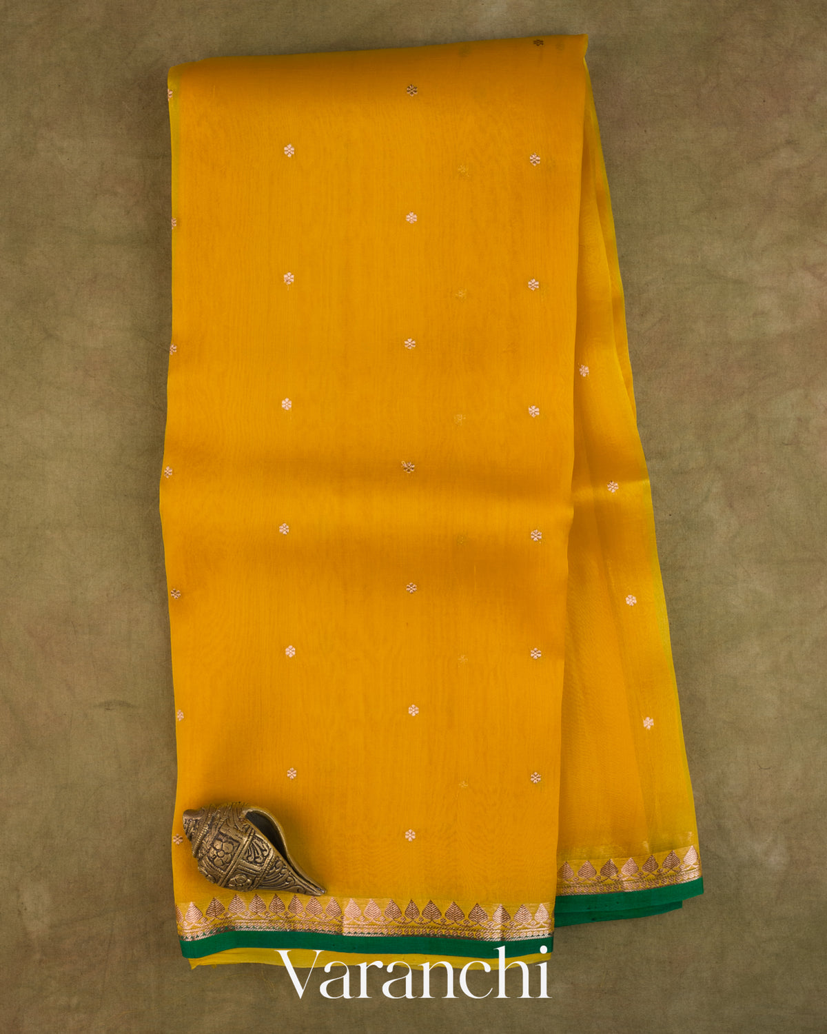 Turmeric Yellow Pure Kora Silk Saree — Full Saree