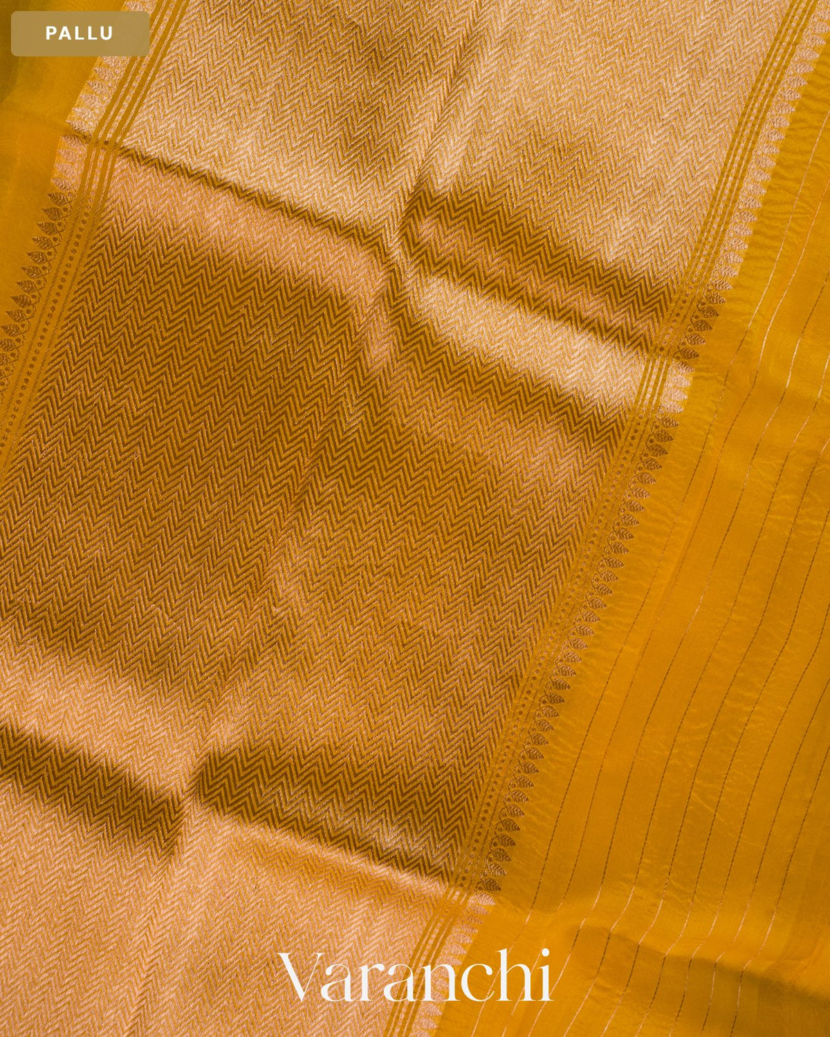 Turmeric Yellow Pure Kora Silk Saree — Pallu