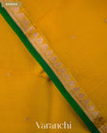Turmeric Yellow Pure Kora Silk Saree — Border