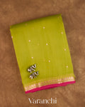 Pista Green Pure Kora Silk Saree — Folded