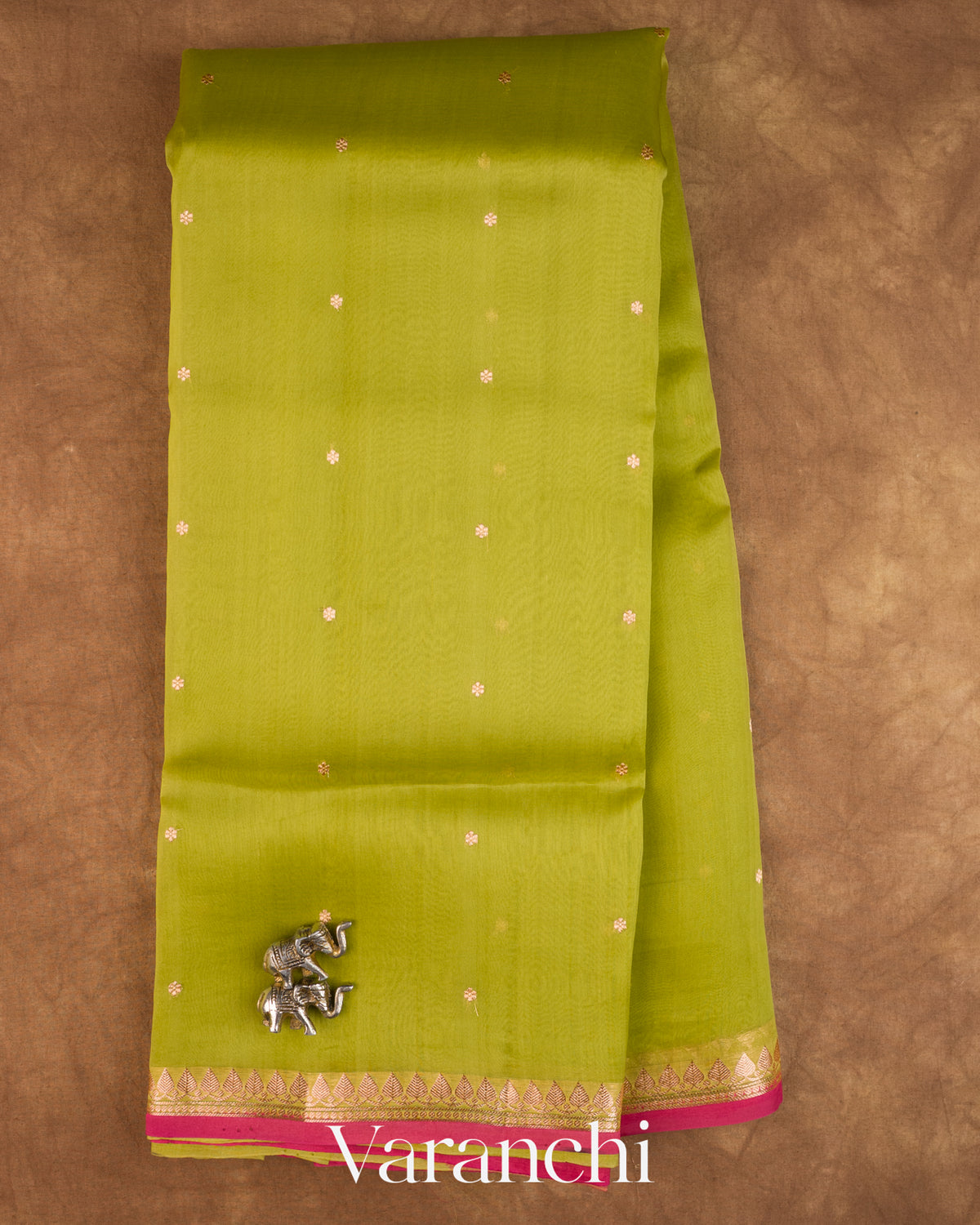 Pista Green Pure Kora Silk Saree — Full Saree