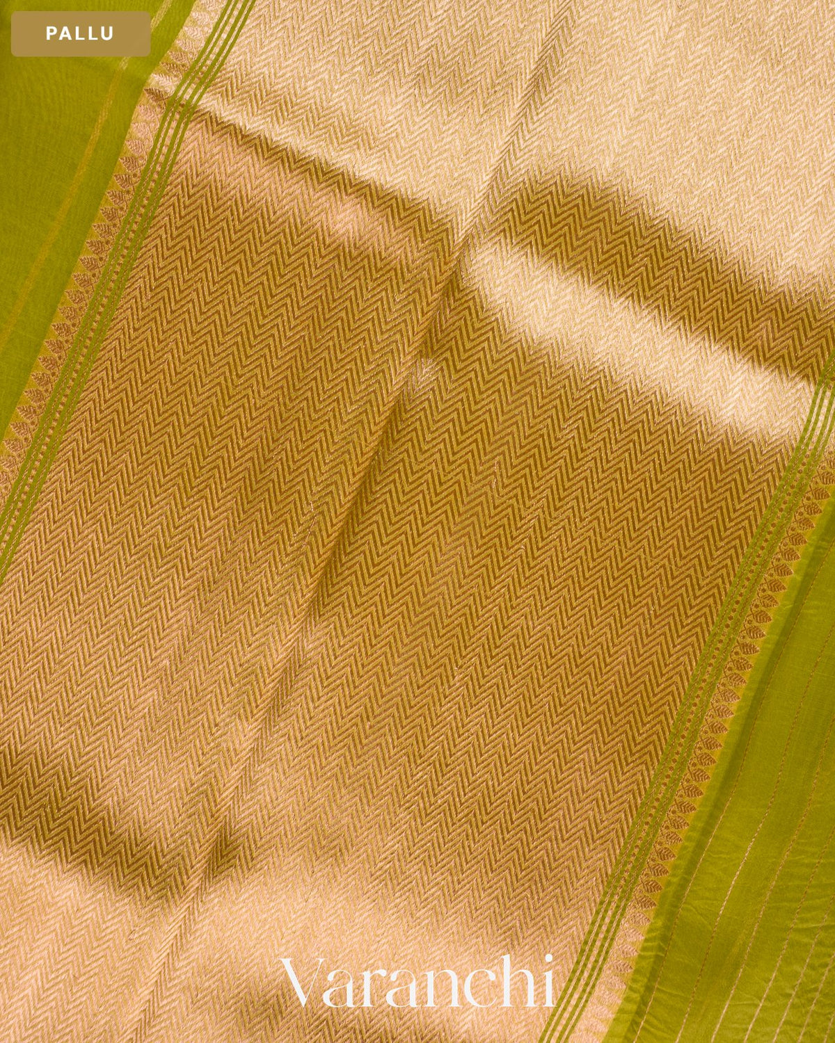 Pista Green Pure Kora Silk Saree — Pallu