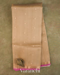 Beige Pure Kora Silk Saree — Full Saree