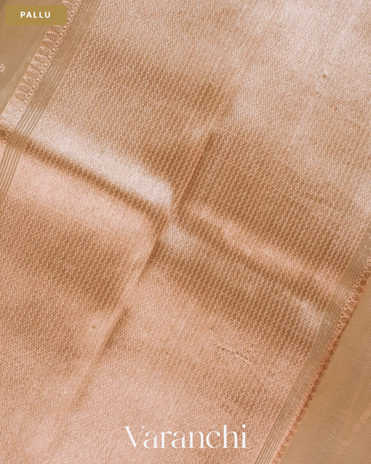 Beige Pure Kora Silk Saree — Pallu