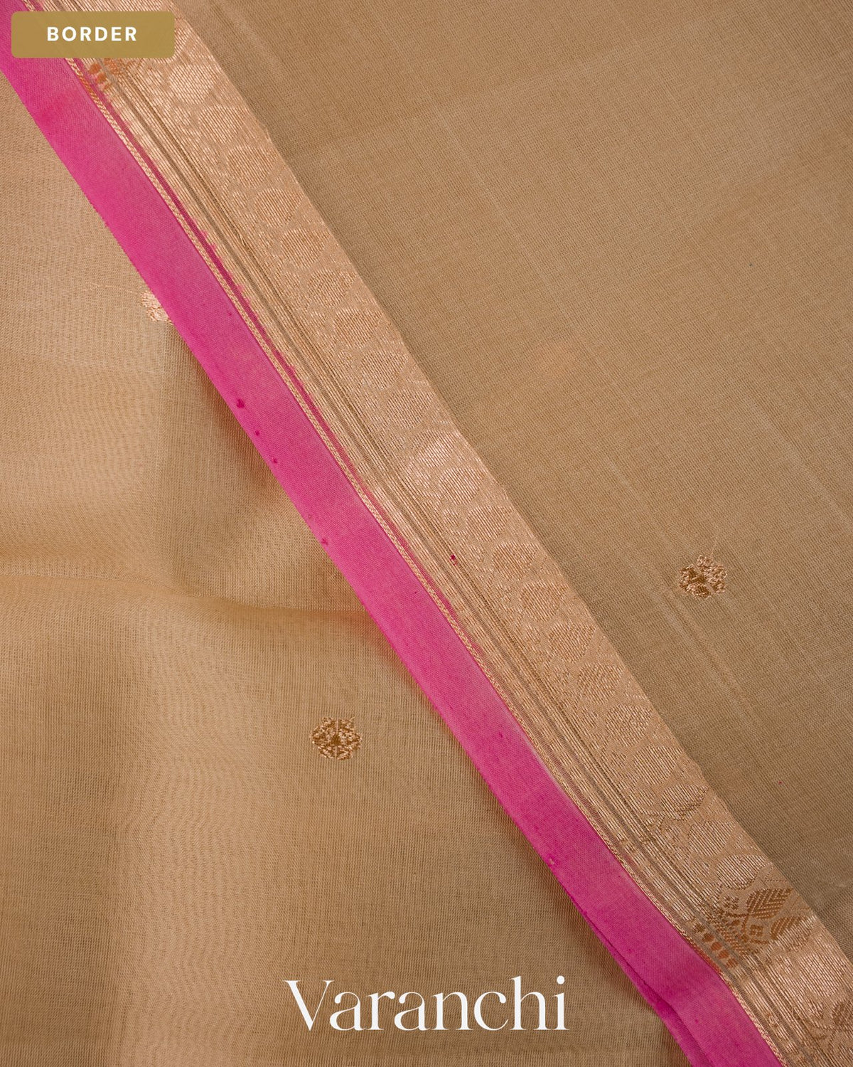Beige Pure Kora Silk Saree — Border