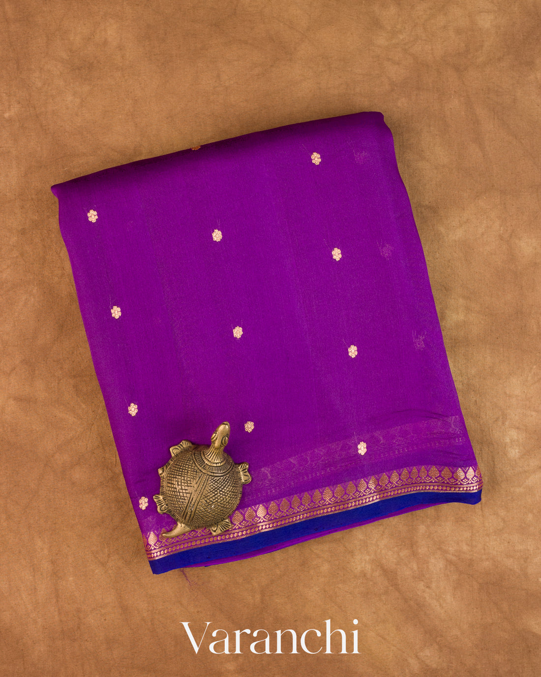Purple Pure Kora Silk Saree — Folded