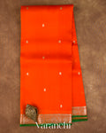 Sunset Orange Pure Kora Silk Saree — Full Saree