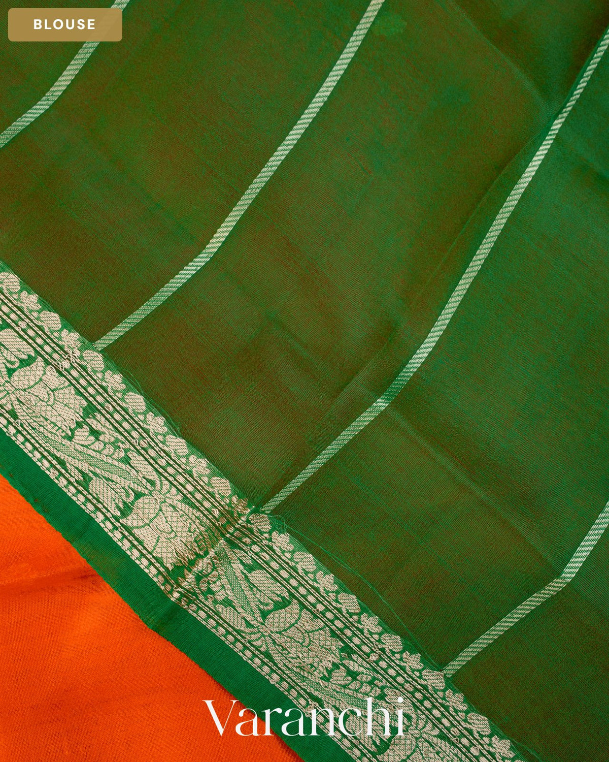Sunset Orange Pure Kora Silk Saree — Blouse