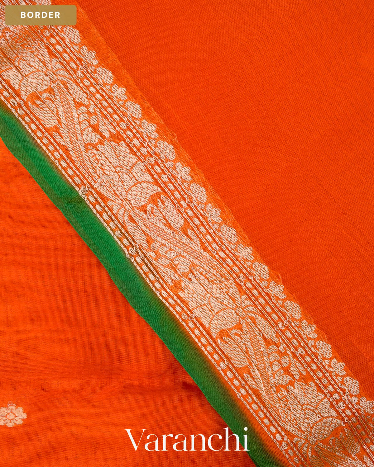 Sunset Orange Pure Kora Silk Saree — Border