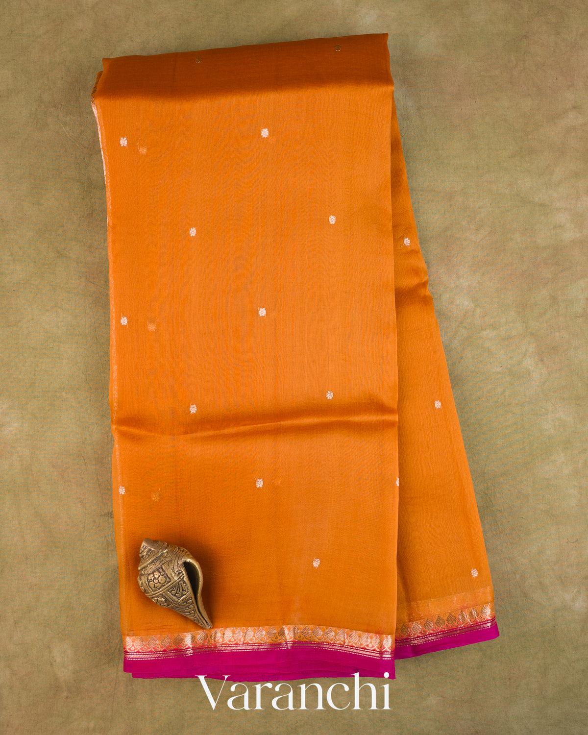 Rust Orange Pure Kora Silk Saree — Full Saree