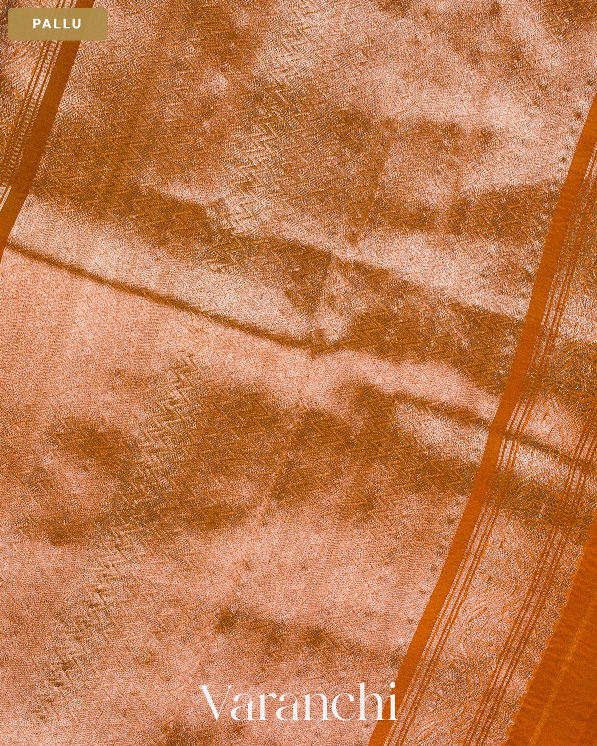 Rust Orange Pure Kora Silk Saree — Pallu