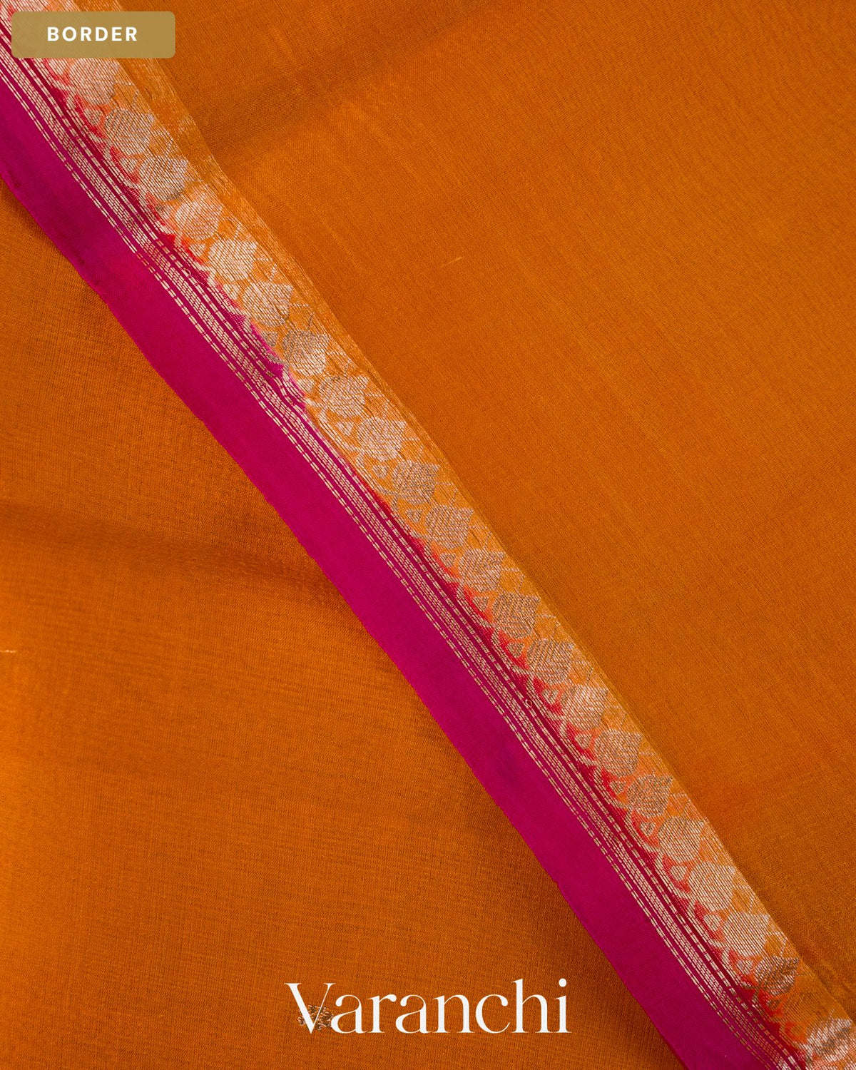Rust Orange Pure Kora Silk Saree — Border