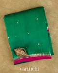 Rama Green Pure Kora Silk Saree — Folded