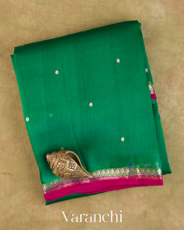 Rama Green Pure Kora Silk Saree — Folded