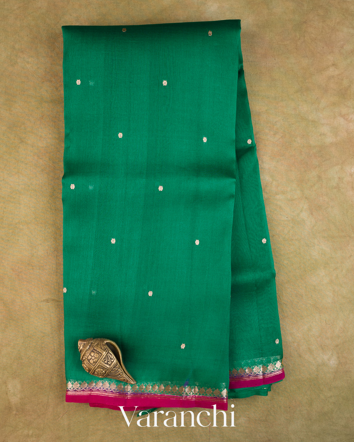Rama Green Pure Kora Silk Saree — Full Saree
