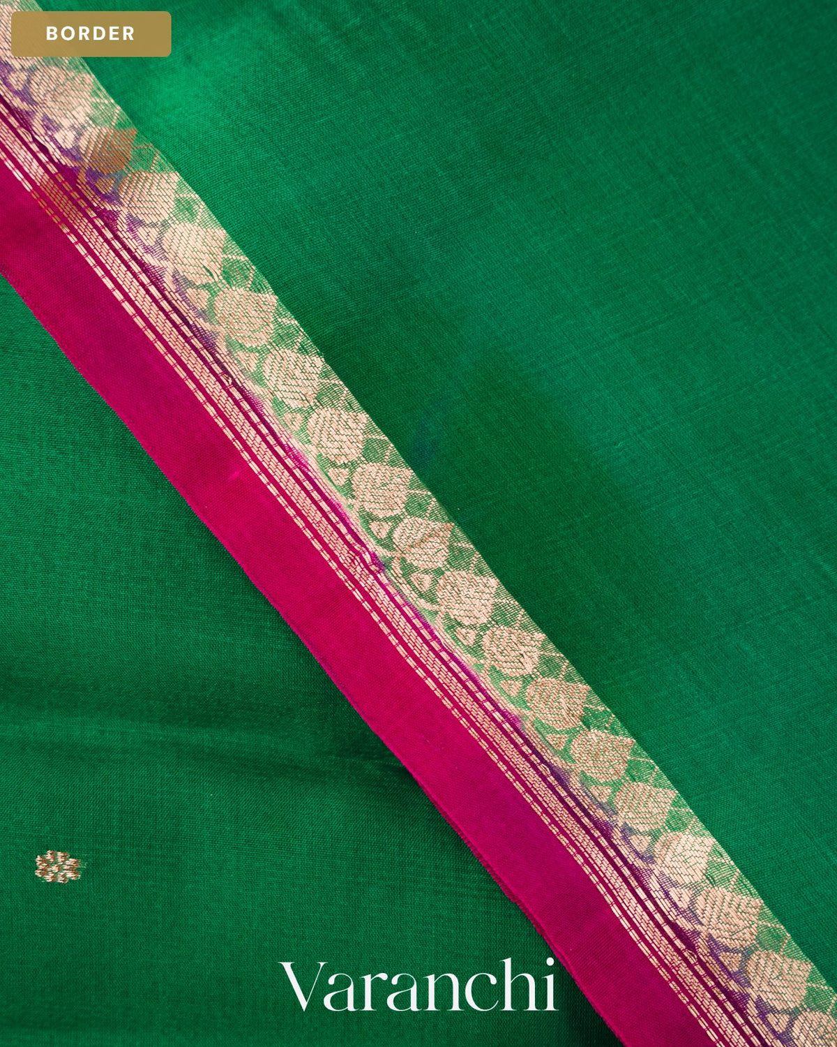Rama Green Pure Kora Silk Saree — Border