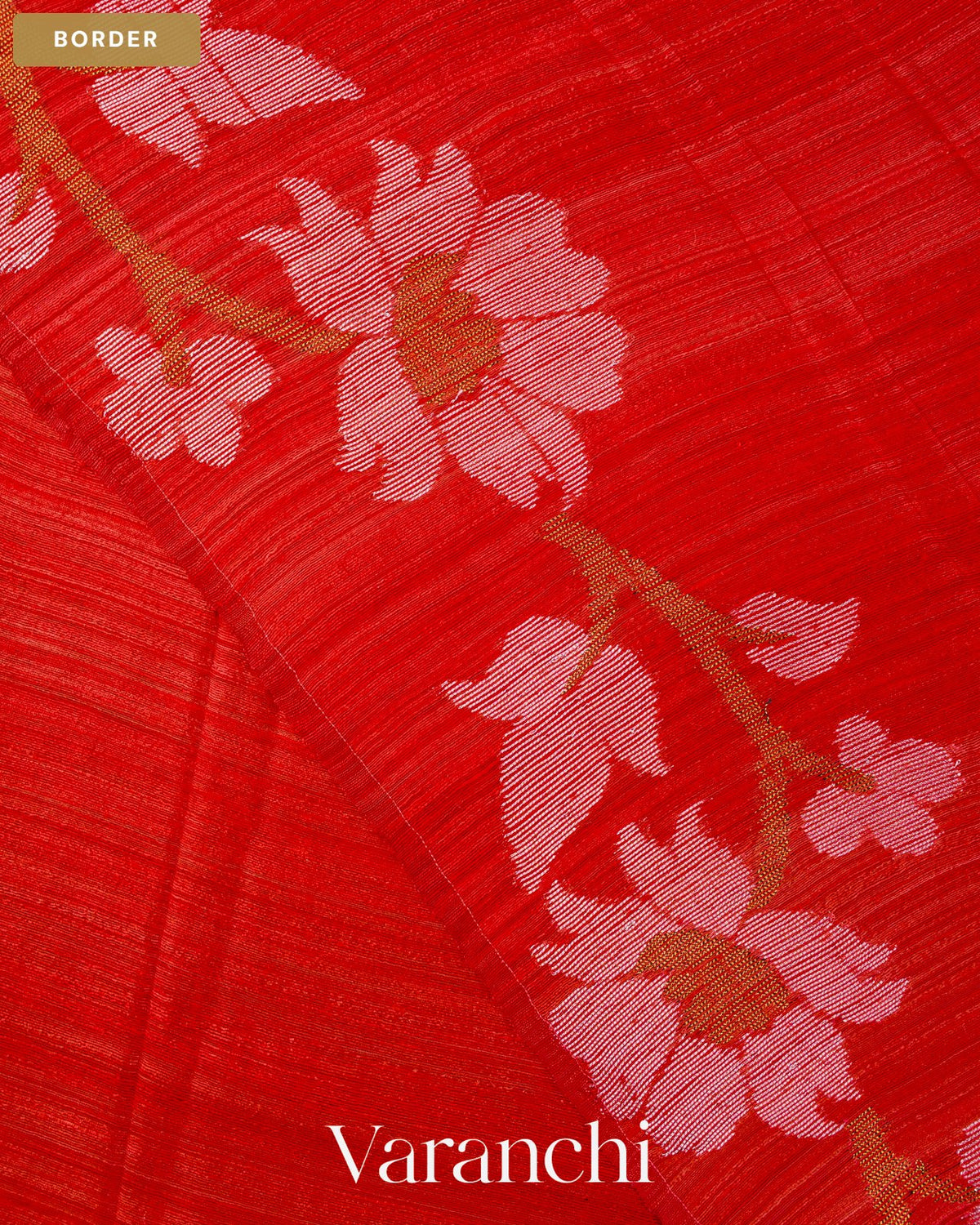 Tulip Red Floral Jamdani Pure Matka Silk Handloom Saree — Border