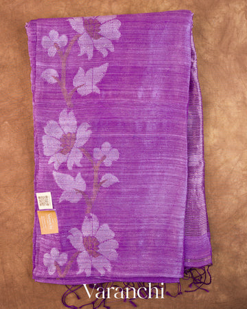 Purple Floral Jamdani Pure Matka Silk Handloom Saree — Full Saree