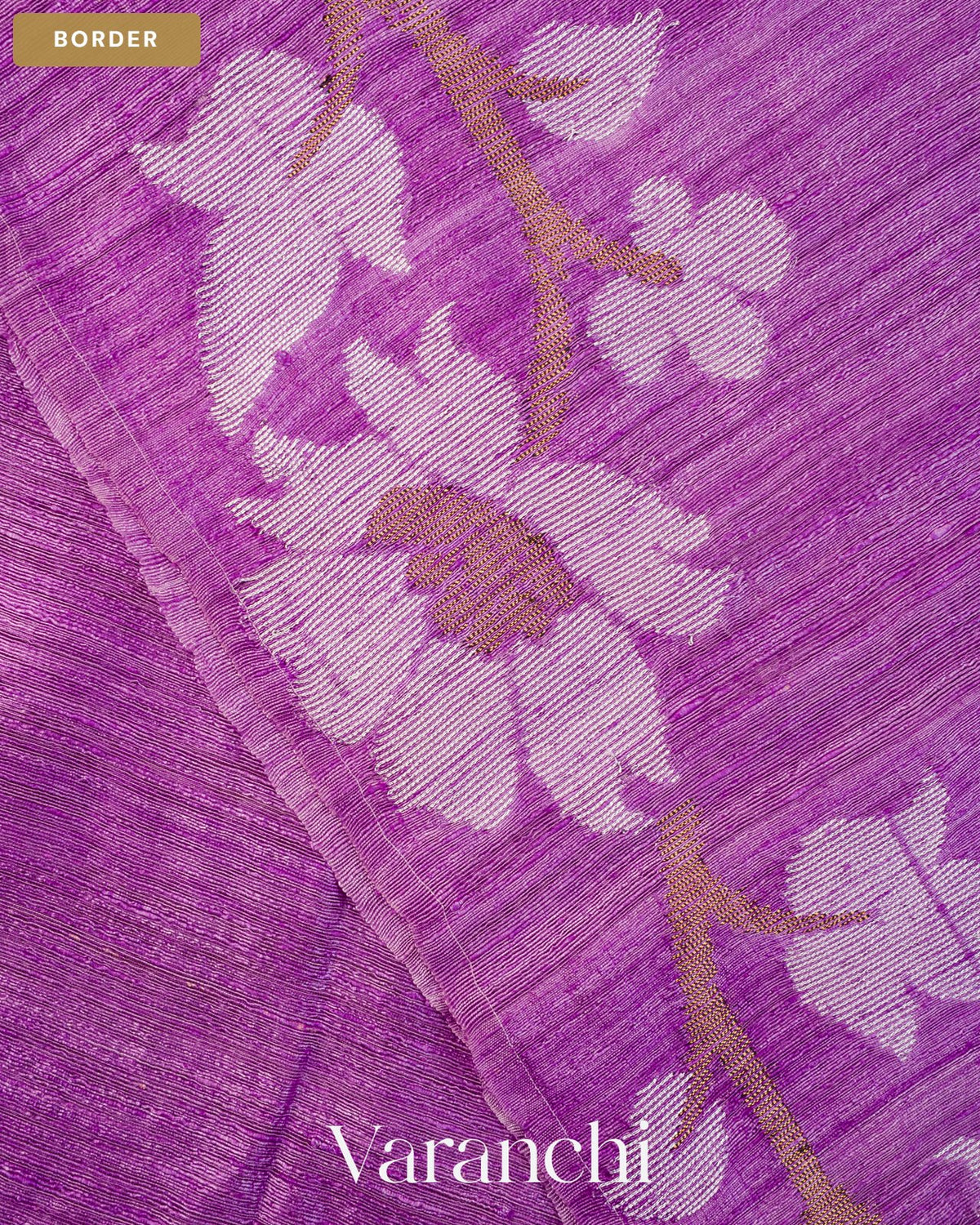 Purple Floral Jamdani Pure Matka Silk Handloom Saree — Border