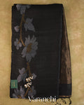 Jet Black Floral Jamdani Pure Matka Silk Handloom Saree — Full Saree